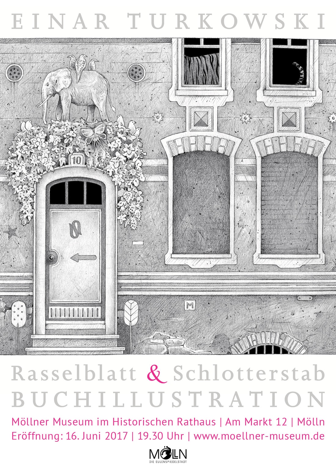 Plakat Ausstellung Rasselblatt und Schlotterstab Einar Turkowski